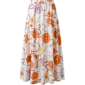 Maxi Skirt for Women Flowy Swing Tiered A-Line Fall Skirt Elastic High Waist Pleated Ruffle Long Beach Skirts Dress