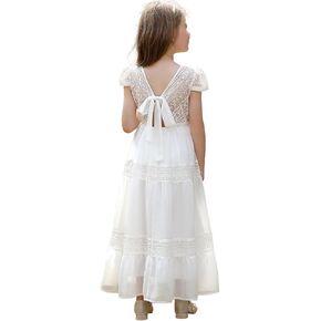Abaowedding Vintage Flower Girl Dress for Wedding Lace Backless Girls First Communion Dresses