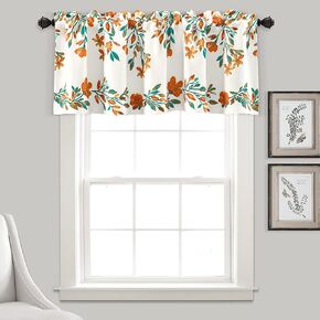 Lush Decor Tanisha Curtain Valance - Light Filtering, Floral Vine Print, Beautiful, Modern, Elegant Home Decor - 52" W x 18" L, Tangerine & Turquoise