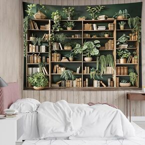 Hvest Green Plant Green Growflesh Book على رف الكتب والزرع جدار نسيج معلق معلق القراءة جدار الفن الديكور لغرفة الدراسات غرفة نوم غرفة المعيشة الكلية ، 40L × 60 وات بوصة