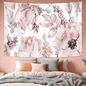 SAOLUIS Floral Tapestry, Pink Flower Boho Watercolor Floral Wall Hanging for Dorm Living Room Bedroom, 60X40 Inches