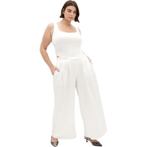 City Chic Women's Plus Size Satin Palazzo Champagne Pant