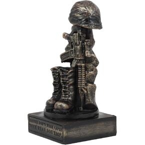 Ebros American Pride Patriotic Fallen Soldier Solemn Memorial Statue 8" Tall Military Rifle Helmet Boots Dog Tag Sculpture for Desktop Shelves Office Study Table Home Decor Figurine