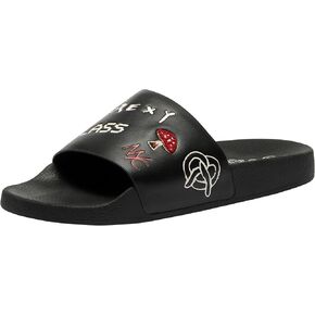 Coach Men's Slide Sandal with Sketch Print Platform, Charcoal/Black, 12