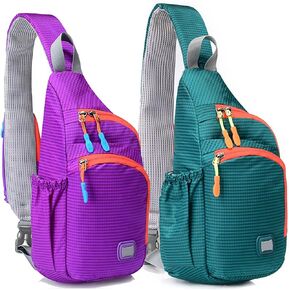 Peicees Small&Medium Sling Backpack Waterproof Unisex Shoulder Bag Chest Crossbody Daypack, Pack of 2 Small Purple& Turquoise Black
