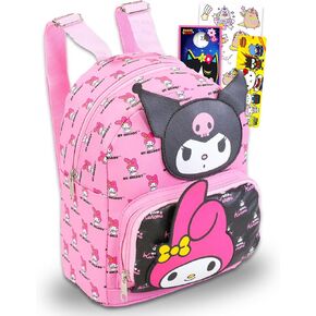 My Melody and Kuromi Mini Backpack for Women - 12" Faux Leather My Melody Backpack Purse with Front Pocket Plus Bookmark, Stickers, More | Sanrio Backpack Small Bundle