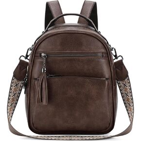 Kaso Mini Backpack Purse for Women,Water Resistant PU Leather Small Backpack Convertible Ladies Shoulder Bag Travel Handbag 3 Ways to Carry Brown