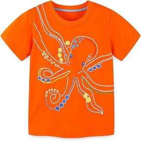 Octopus T Shirt for Toddler Boys Kids Short Sleeve Shirts Orange