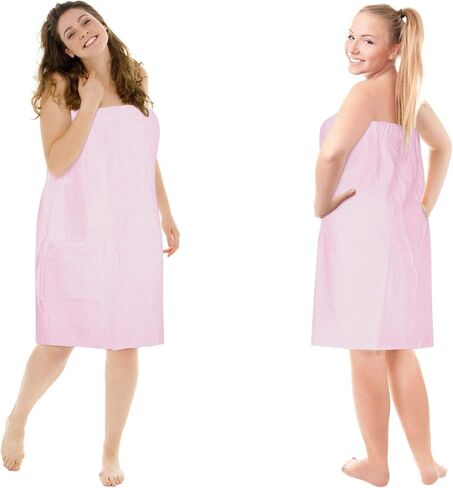 Plus Size Luxury Spa Wrap 1X-6X Bath Beauty Shower Towel Swim Cover Up Wrap Cotton Terry Velour with Snaps 1X 2X 3X 4X 5X 6X (Pretty Pink, 1X-2X) in Saudi Arabia