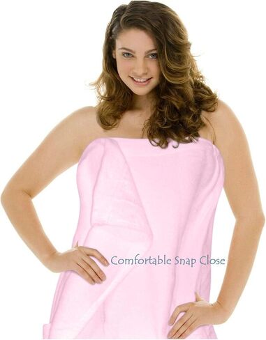 Plus Size Luxury Spa Wrap 1X-6X Bath Beauty Shower Towel Swim Cover Up Wrap Cotton Terry Velour with Snaps 1X 2X 3X 4X 5X 6X (Pretty Pink, 1X-2X) in Saudi Arabia