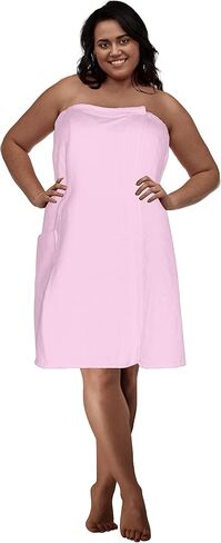 Plus Size Luxury Spa Wrap 1X-6X Bath Beauty Shower Towel Swim Cover Up Wrap Cotton Terry Velour with Snaps 1X 2X 3X 4X 5X 6X (Pretty Pink, 1X-2X) in Saudi Arabia