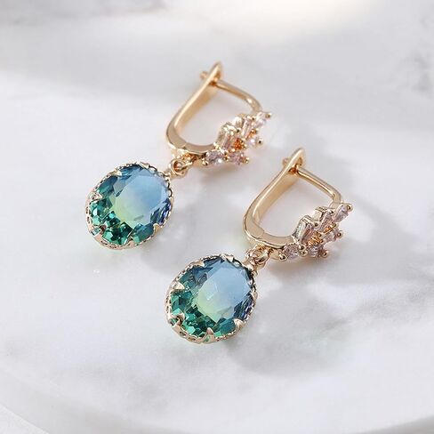 Crystal Earrings CXUEMH Teardrop Earrings for Women Blue and Green Dangle Earrings Elegant Earrings for Prom Emerald Green Earrings Formal Jewelry Crystal Drop Earrings in Saudi Arabia