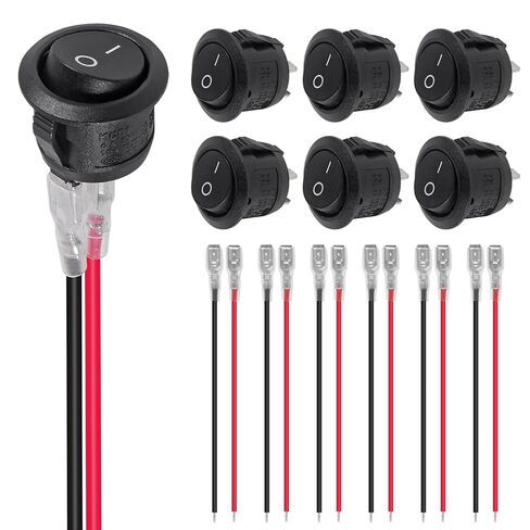 6PCS 12 Volt DC Mini Circle Toggle Switch ON Off Round Rocker Switches SPST 20mm Mini for Car Automotive RV 2 Pin Switch 120V Wired KCD1 in Kuwait