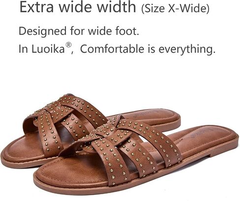Luoika Women's Wide Width Flat Slides Sandals, Strapy Slide Sandal Slip on Dressy Summer Shoes for Women. in Saudi Arabia