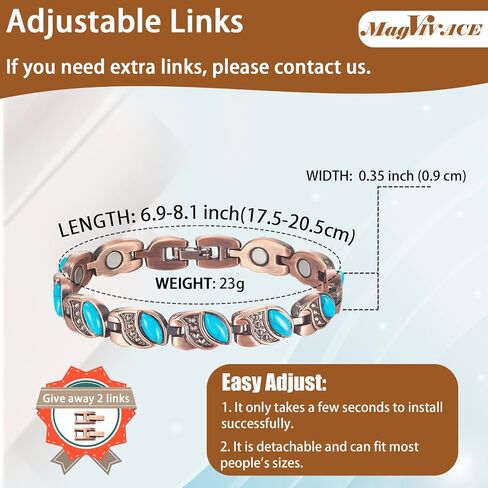 MagVIVACE Women Copper Magnetic Bracelet for Arthritis, Pure Copper Jewelry, Lymph Detox Bracelets with 3500 Gauss Magnet(C) in Saudi Arabia