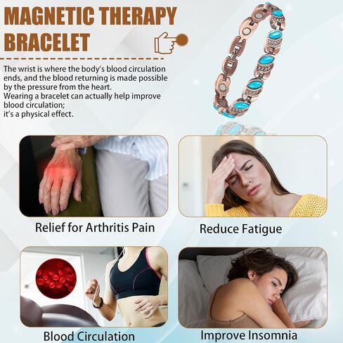 MagVIVACE Women Copper Magnetic Bracelet for Arthritis, Pure Copper Jewelry, Lymph Detox Bracelets with 3500 Gauss Magnet(C) in Saudi Arabia