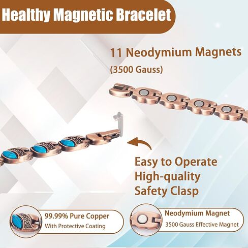 MagVIVACE Women Copper Magnetic Bracelet for Arthritis, Pure Copper Jewelry, Lymph Detox Bracelets with 3500 Gauss Magnet(C) in Saudi Arabia