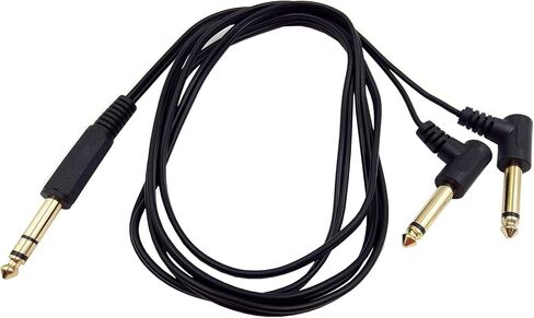 Qaoquda 1 Feet Gold Plated 6.35mm 1/4" Male TRS Stereo to Dual 2 x 6.35mm 1/4" Male TS Mono 90 Degree Right Angle Y Splitter Audio Cable (30cm/1Feet) in Kuwait