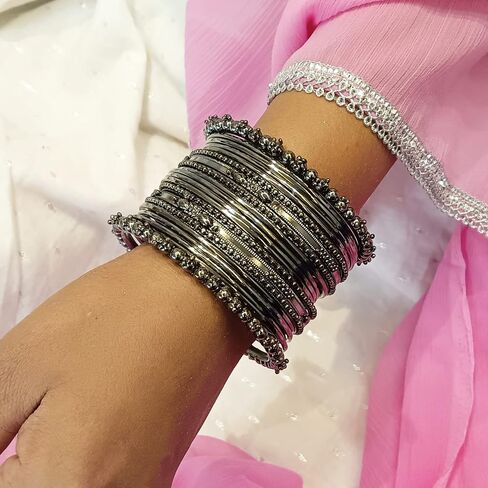 Efulgenz Oxidized Indian Bangles for Women Indian Oxidized Jewelry Boho Vintage Antique Tribal Indian Oxidized Bracelet Bangles Set Jewelry (40 Pcs) in Saudi Arabia
