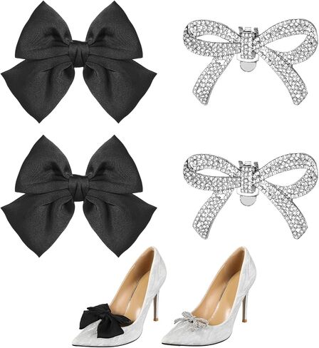 Giantree 4pcs Shoe Clips, Bow Shoe Clips, Detachable Bowknot Shoe Clips for Women, Bow Shoe Buckles Rhinestone Shoe Clips Bow Knot Shoe Charms for Heels for Wedding Bridal Party Daily Wearing in Saudi Arabia