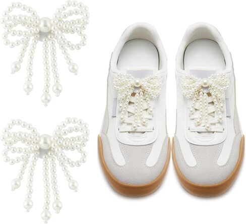 2PCS Pearls Bow Shoe Charms For Sneakers, Shoelace Jewelry Clips Decorations for Women in Saudi Arabia