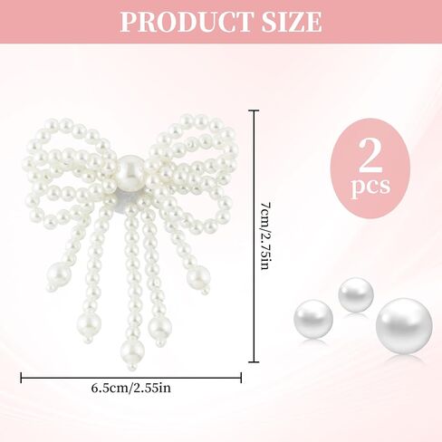 2PCS Pearls Bow Shoe Charms For Sneakers, Shoelace Jewelry Clips Decorations for Women in Saudi Arabia