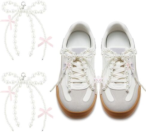 2PCS Pearls Bow Shoe Charms For Sneakers, Shoelace Jewelry Clips Decorations for Women in Saudi Arabia