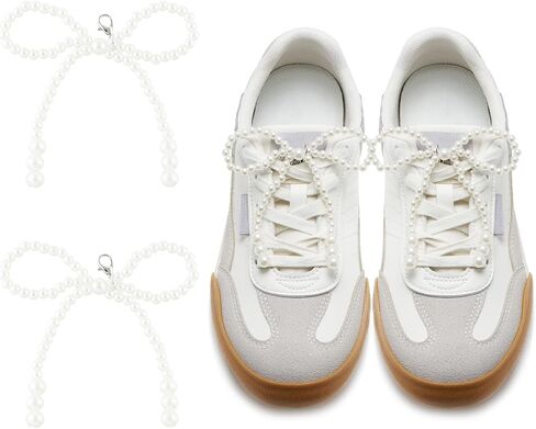 2PCS Pearls Bow Shoe Charms For Sneakers, Shoelace Jewelry Clips Decorations for Women in Saudi Arabia