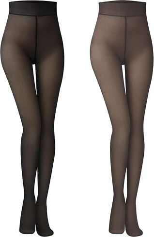 Geyoga 2 Pairs Fleece Lined Tights Women Leggings Fake Translucent Leggings Translucent Winter Sheer Tights Warm Pantyhose in Saudi Arabia