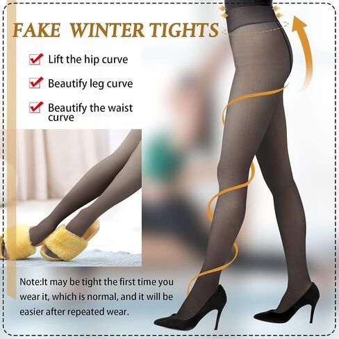 Geyoga 2 Pairs Fleece Lined Tights Women Leggings Fake Translucent Leggings Translucent Winter Sheer Tights Warm Pantyhose in Saudi Arabia