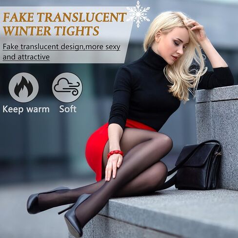 Geyoga 2 Pairs Fleece Lined Tights Women Leggings Fake Translucent Leggings Translucent Winter Sheer Tights Warm Pantyhose in Saudi Arabia