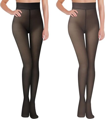 Geyoga 2 Pairs Fleece Lined Tights Women Leggings Fake Translucent Leggings Translucent Winter Sheer Tights Warm Pantyhose in Saudi Arabia
