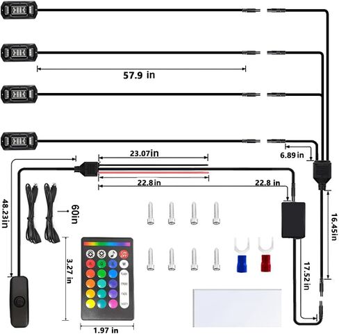 مصابيح موسيقى الروك GSRecy للشاحنات ، 4 قرون RGB LED مصابيح الصخور مع التطبيق/التحكم عن بعد/وضع الموسيقى ، وعربة عالية الطاقة متعددة الألوان underbody صخور النيون النيون لقطات خارج الطريق RZR ATV UTV GOLF CART in Kuwait