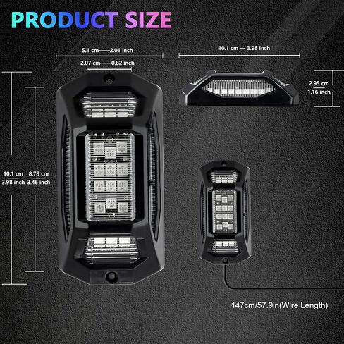 مصابيح موسيقى الروك GSRecy للشاحنات ، 4 قرون RGB LED مصابيح الصخور مع التطبيق/التحكم عن بعد/وضع الموسيقى ، وعربة عالية الطاقة متعددة الألوان underbody صخور النيون النيون لقطات خارج الطريق RZR ATV UTV GOLF CART in Kuwait