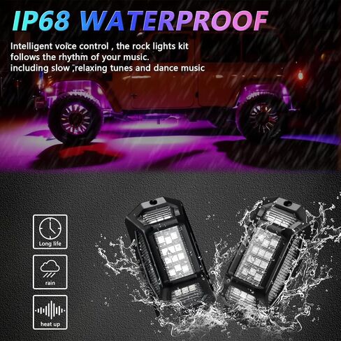 مصابيح موسيقى الروك GSRecy للشاحنات ، 4 قرون RGB LED مصابيح الصخور مع التطبيق/التحكم عن بعد/وضع الموسيقى ، وعربة عالية الطاقة متعددة الألوان underbody صخور النيون النيون لقطات خارج الطريق RZR ATV UTV GOLF CART in Kuwait
