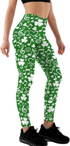 طماق عيد القديس باتريك للسيدات الأيرلندية الخضراء شامروك طبع لباس ضيق عالي الخصر سراويل اليوغا in Kuwait