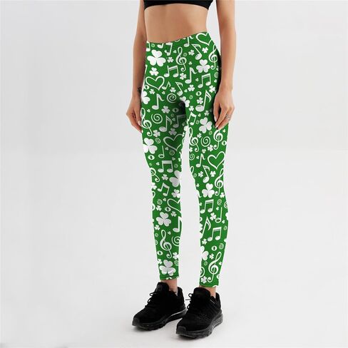 طماق عيد القديس باتريك للسيدات الأيرلندية الخضراء شامروك طبع لباس ضيق عالي الخصر سراويل اليوغا in Kuwait