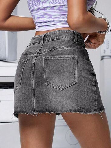 Elleven Denim Skirt Women Mini Low Weisty Law Hend Jean تنورة مع جيوب in Saudi Arabia