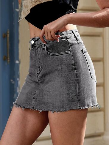 Elleven Denim Skirt Women Mini Low Weisty Law Hend Jean تنورة مع جيوب in Saudi Arabia