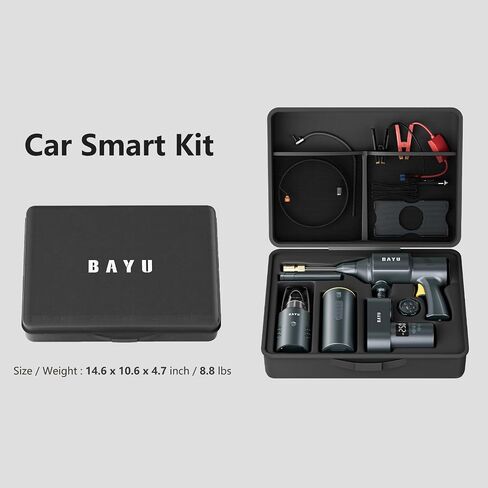 BAYU 6 in 1 Car Battery Jump Starter with Air Compressor, Portable 12V 1500A Auto Jump Box, 150PSI Tire Inflator, 19000PA Car Vacuum Cleaner, Cordless Pressure Washer in Saudi Arabia