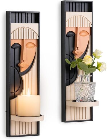 Wall Candle Holder, Abstract Face Candle Sconce Set of 2, Wall Decor for Womens Gift,Girl Bedroom Boho Decor16.5 x 4.33 Inch (Black and Pink) in Saudi Arabia