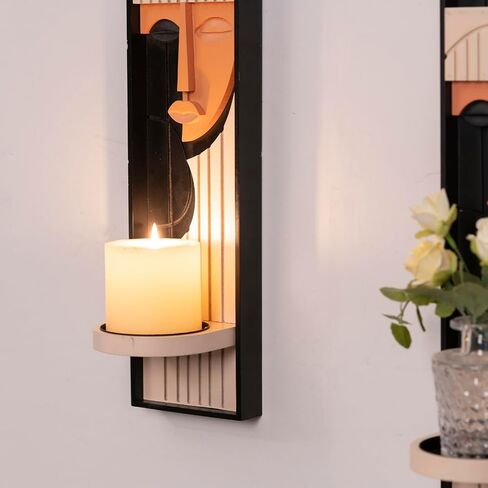 Wall Candle Holder, Abstract Face Candle Sconce Set of 2, Wall Decor for Womens Gift,Girl Bedroom Boho Decor16.5 x 4.33 Inch (Black and Pink) in Saudi Arabia