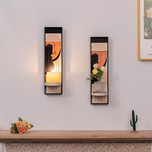 Wall Candle Holder, Abstract Face Candle Sconce Set of 2, Wall Decor for Womens Gift,Girl Bedroom Boho Decor16.5 x 4.33 Inch (Black and Pink) in Saudi Arabia