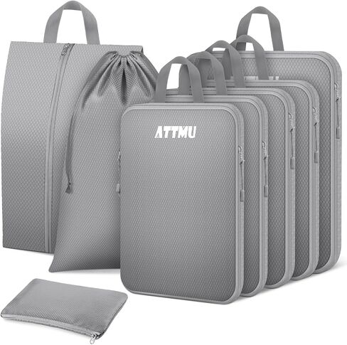 8 Set Compression Packing Cubes, Expandable Packing Cubes for Travel Essentials Accessories, Travel Compression Bags for Packing with Shoes & Laundry Bags for Carry on Luggage Suitcase (Black) in Saudi Arabia