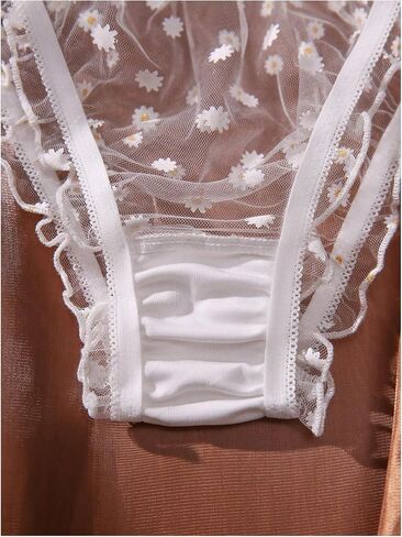 OYOANGLE Women's 2 Piece Lingerie Set Floral Mesh Frill Trim Off Shoulder See Through Bra and Panty Sets in Saudi Arabia