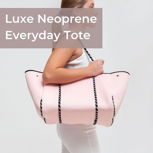 Large Neoprene Tote Bag for Women - Everyday Designer Handbag for Travel Work and Beach with Pockets and Zipper Pouch in Saudi Arabia