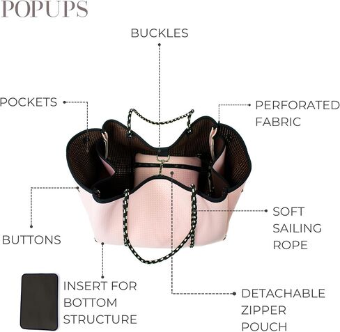 Large Neoprene Tote Bag for Women - Everyday Designer Handbag for Travel Work and Beach with Pockets and Zipper Pouch in Saudi Arabia