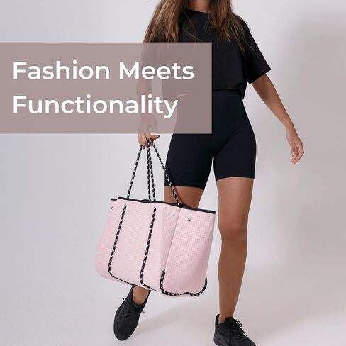 Large Neoprene Tote Bag for Women - Everyday Designer Handbag for Travel Work and Beach with Pockets and Zipper Pouch in Saudi Arabia