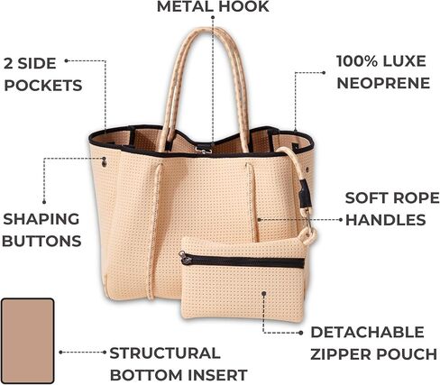 حقيبة حمل كبيرة للنساء - حقيبة يد مصممة كل يوم لأعمال السفر والشاطئ مع جيوب وحقيبة سستة in Kuwait