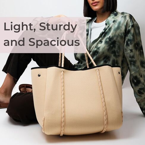 حقيبة حمل كبيرة للنساء - حقيبة يد مصممة كل يوم لأعمال السفر والشاطئ مع جيوب وحقيبة سستة in Kuwait